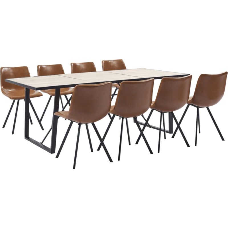 

Hommoo - Juego de comedor 9 piezas cuero sintético color coñac