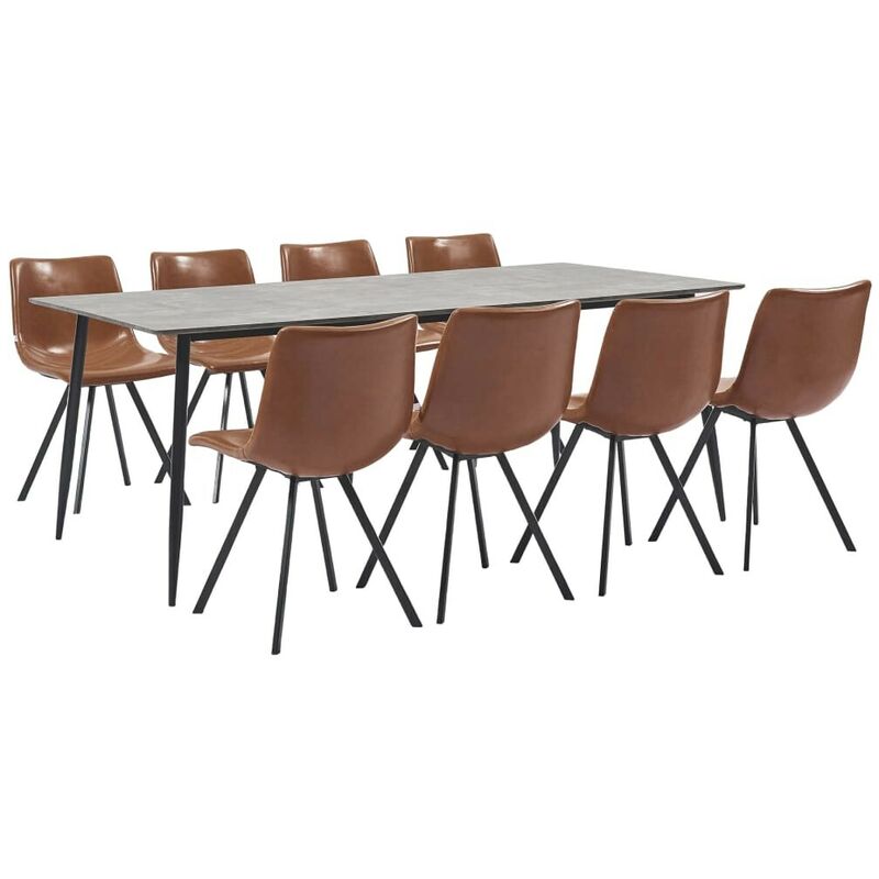 

Hommoo - Juego de comedor 9 piezas cuero sintético color coñac