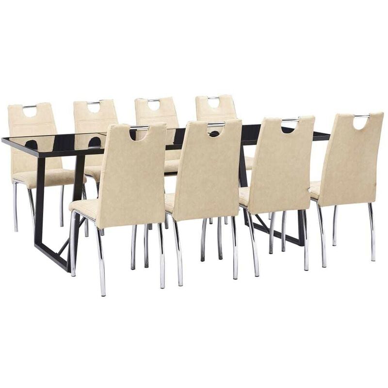 

Hommoo Juego de comedor 9 piezas cuero sintético color crema
