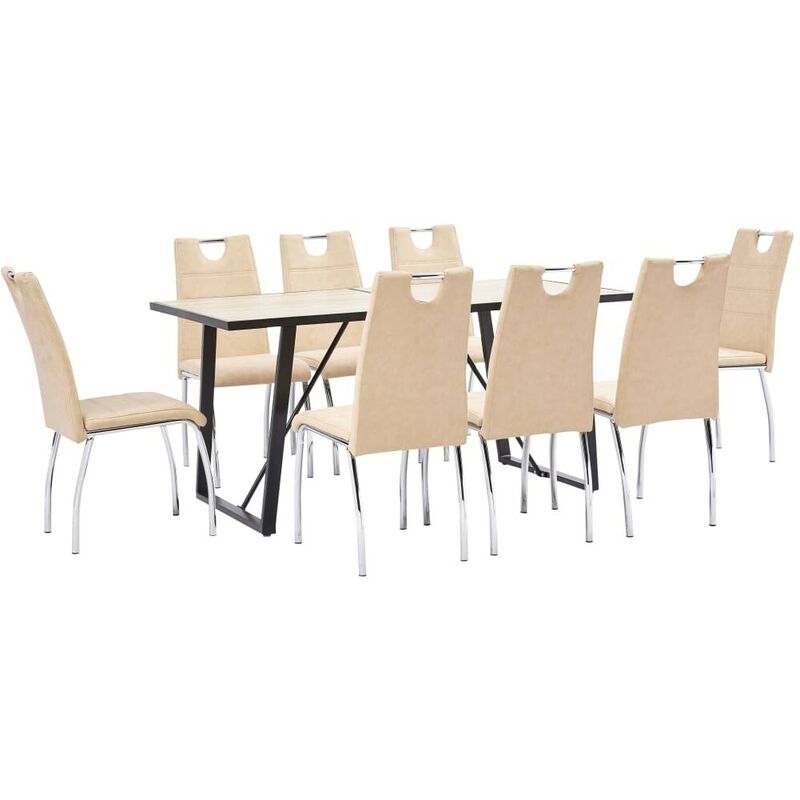 

Hommoo - Juego de comedor 9 piezas cuero sintético color crema