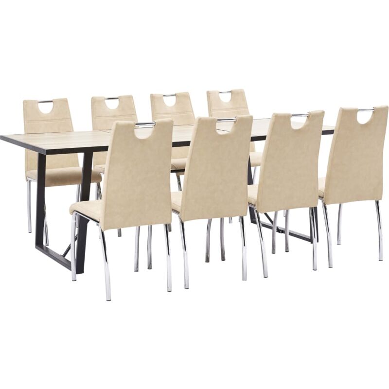 

Hommoo - Juego de comedor 9 piezas cuero sintético color crema
