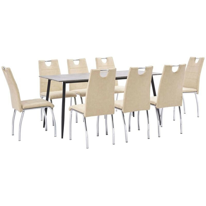 

Hommoo - Juego de comedor 9 piezas cuero sintético color crema