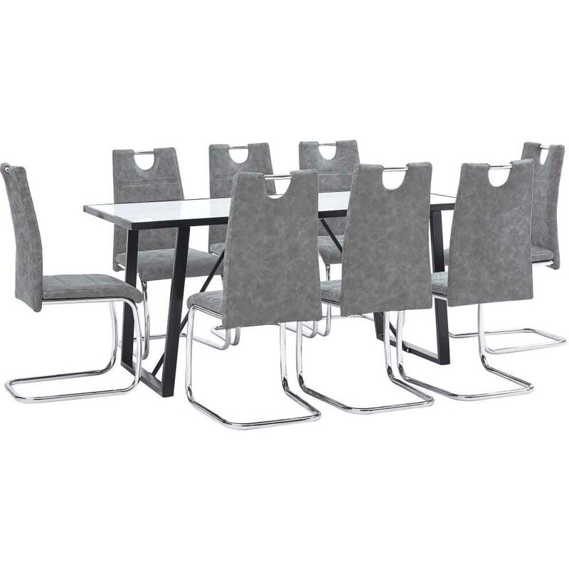 

Hommoo Juego de comedor 9 piezas cuero sintético gris