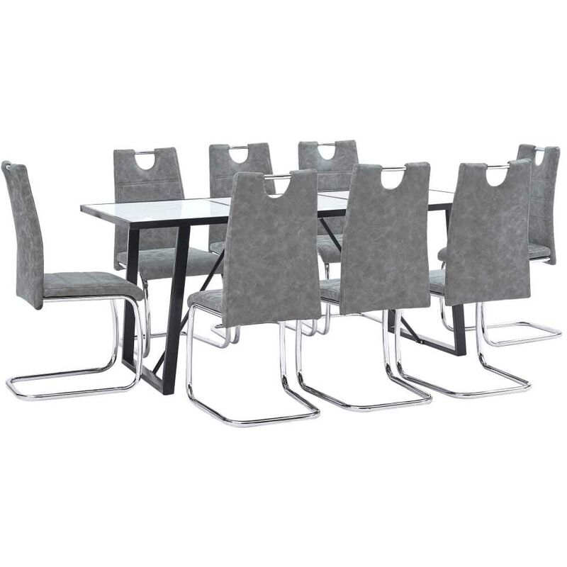 

Hommoo Juego de comedor 9 piezas cuero sintético gris