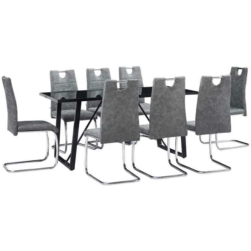 

Hommoo Juego de comedor 9 piezas cuero sintético gris