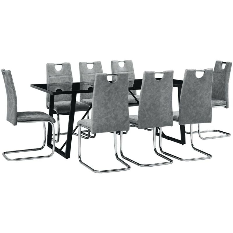 

Hommoo Juego de comedor 9 piezas cuero sintético gris