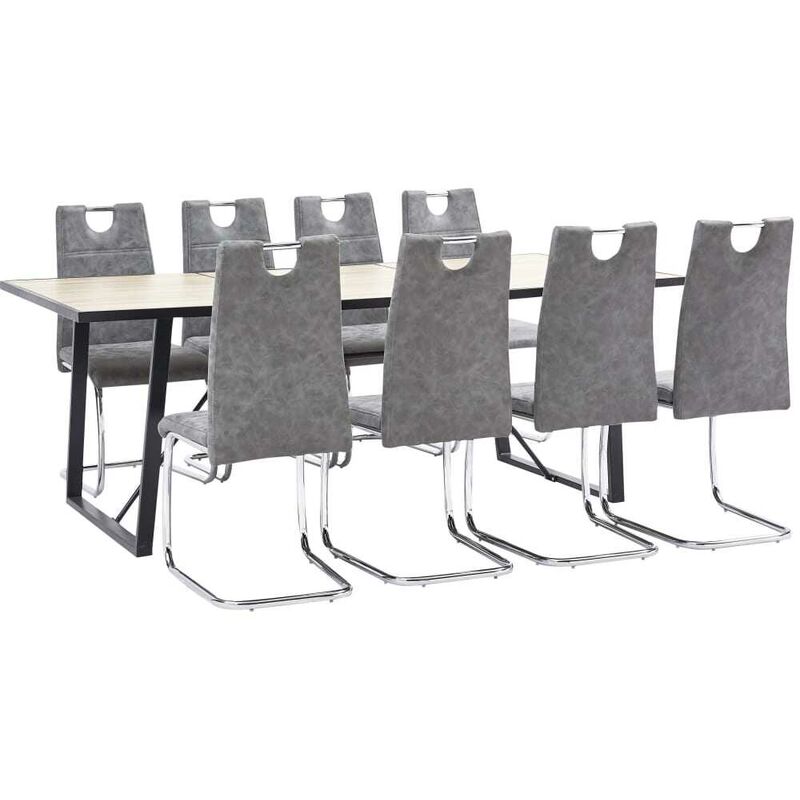 

Hommoo Juego de comedor 9 piezas cuero sintético gris