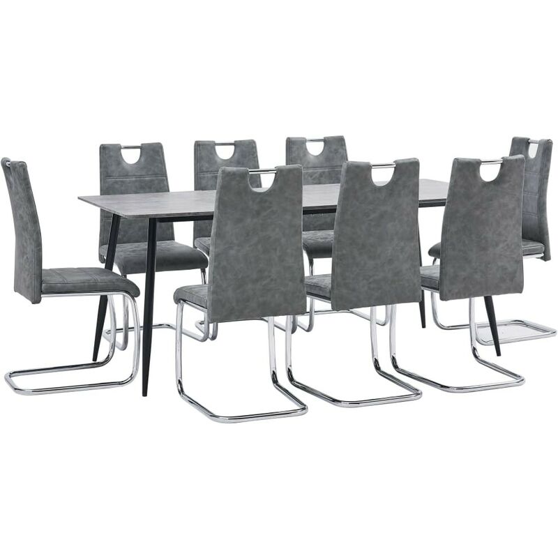 

Hommoo Juego de comedor 9 piezas cuero sintético gris