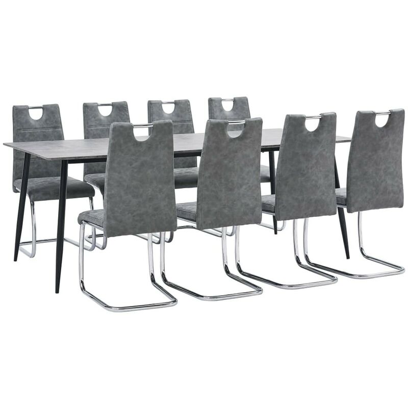 

Hommoo Juego de comedor 9 piezas cuero sintético gris