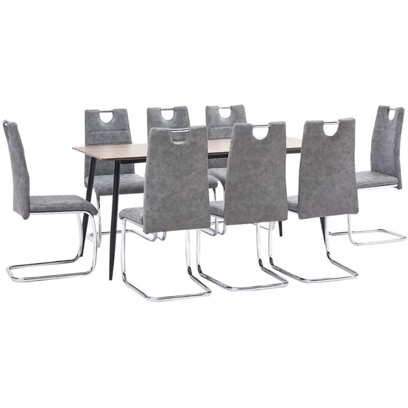 

Hommoo Juego de comedor 9 piezas cuero sintético gris