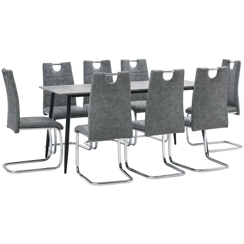 

Hommoo Juego de comedor 9 piezas cuero sintético gris