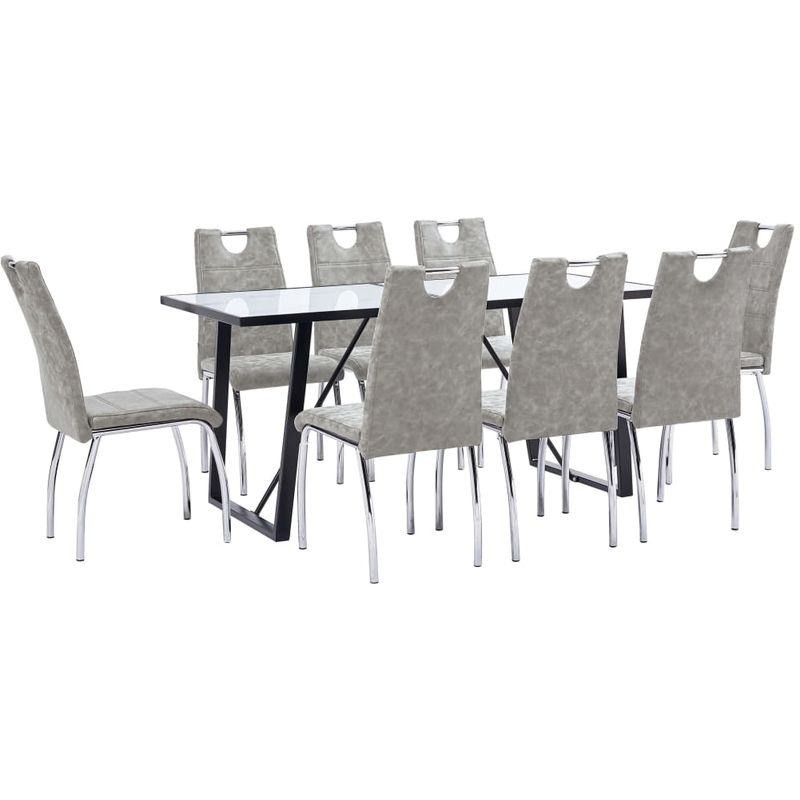 

Hommoo Juego de comedor 9 piezas cuero sintético gris claro