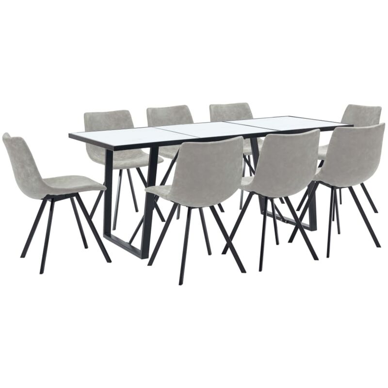 

Hommoo Juego de comedor 9 piezas cuero sintético gris claro