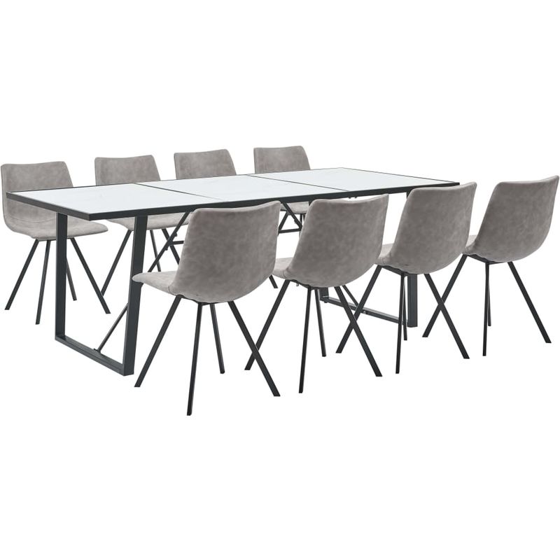 

Hommoo Juego de comedor 9 piezas cuero sintético gris claro