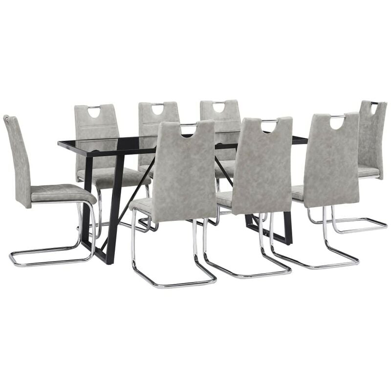 

Hommoo Juego de comedor 9 piezas cuero sintético gris claro