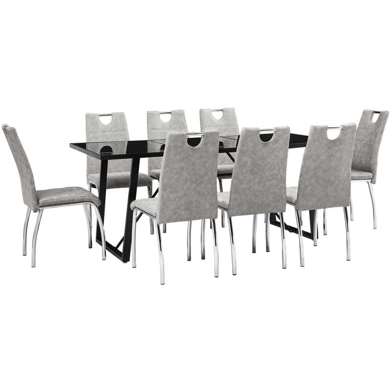 

Hommoo Juego de comedor 9 piezas cuero sintético gris claro