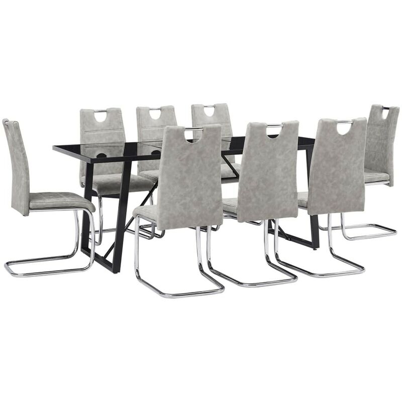 

Hommoo Juego de comedor 9 piezas cuero sintético gris claro
