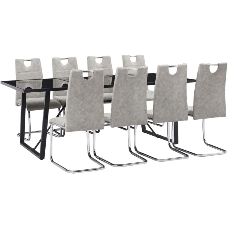 

Hommoo Juego de comedor 9 piezas cuero sintético gris claro