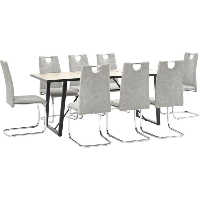 

Hommoo Juego de comedor 9 piezas cuero sintético gris claro