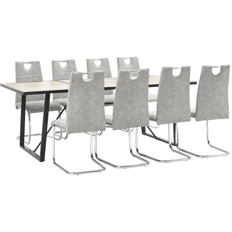 

Hommoo Juego de comedor 9 piezas cuero sintético gris claro