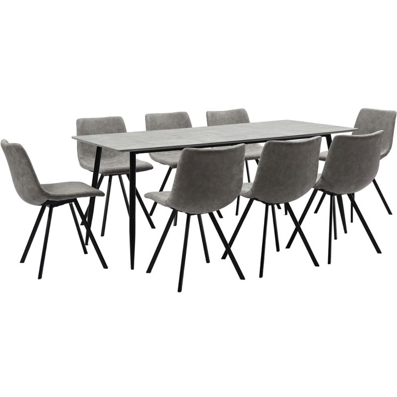 

Hommoo Juego de comedor 9 piezas cuero sintético gris claro