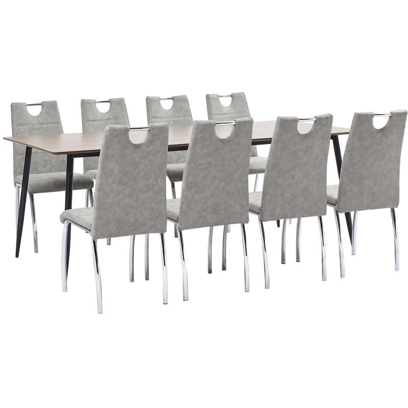 

Hommoo Juego de comedor 9 piezas cuero sintético gris claro