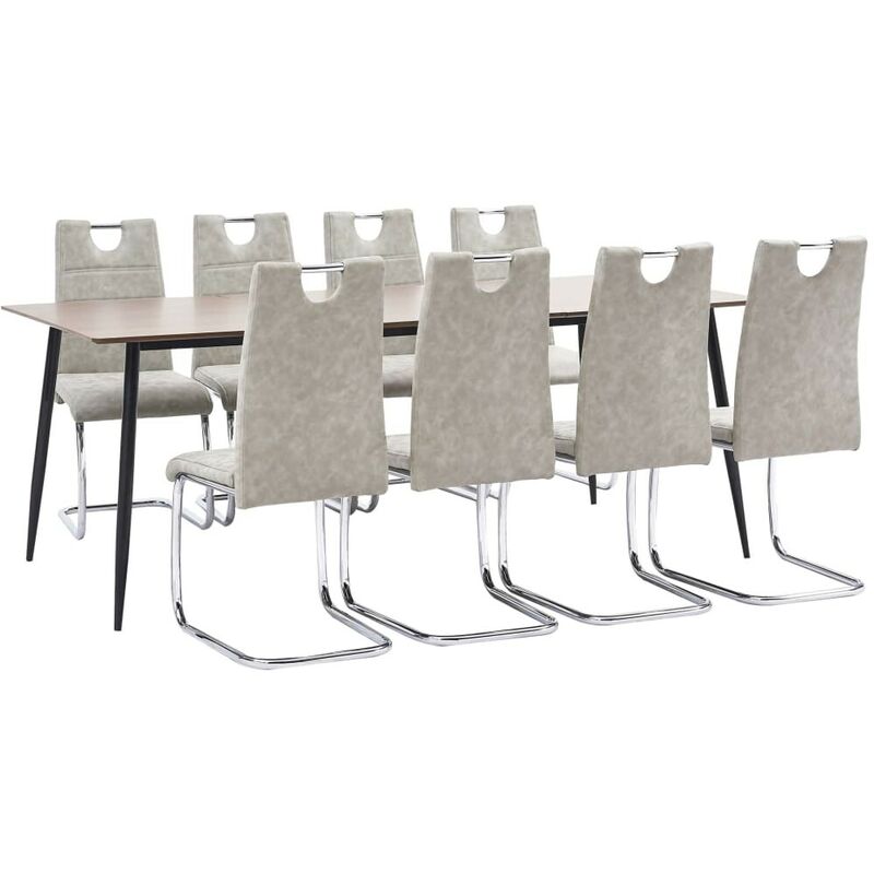 

Hommoo Juego de comedor 9 piezas cuero sintético gris claro