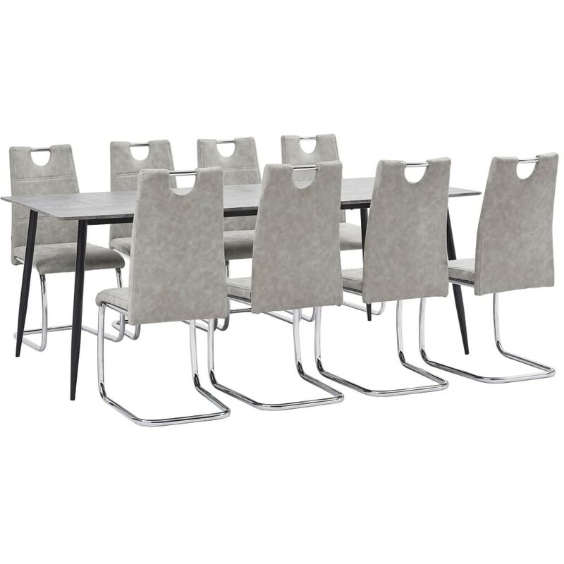 

Hommoo Juego de comedor 9 piezas cuero sintético gris claro