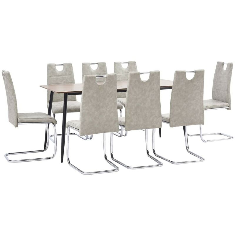 

Hommoo Juego de comedor 9 piezas cuero sintético gris claro