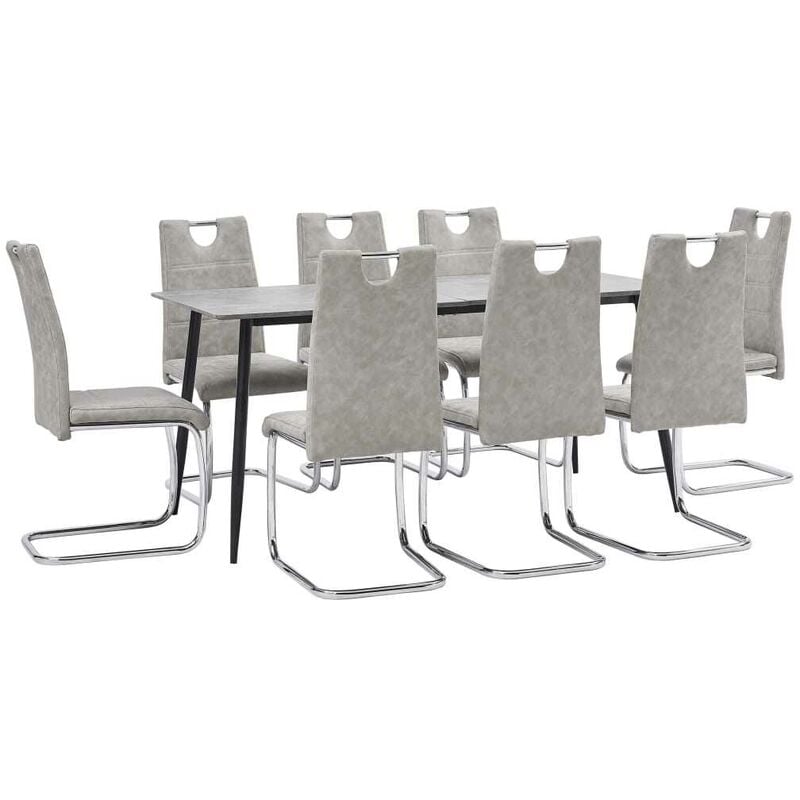 

Hommoo Juego de comedor 9 piezas cuero sintético gris claro