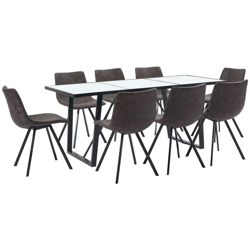 

Hommoo - Juego de comedor 9 piezas cuero sintético marrón