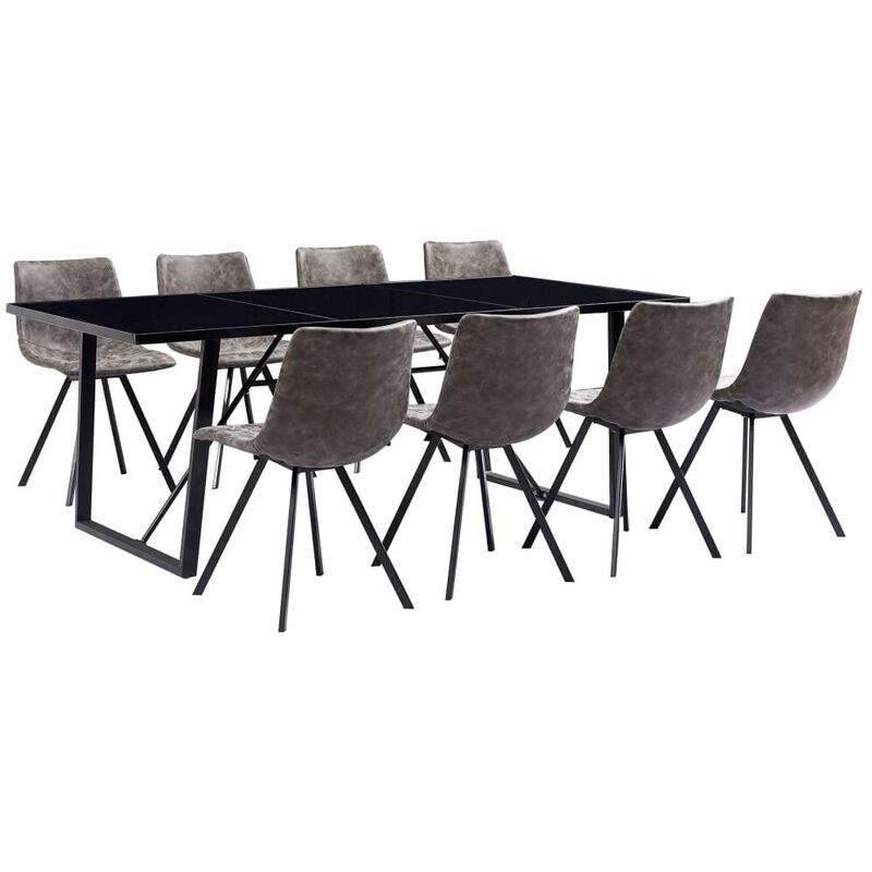

Hommoo - Juego de comedor 9 piezas cuero sintético marrón