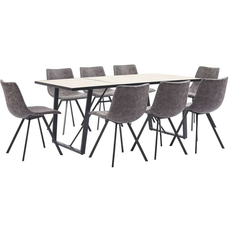 

Hommoo - Juego de comedor 9 piezas cuero sintético marrón