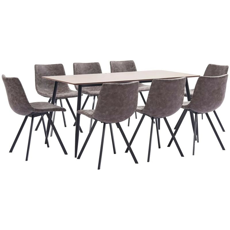 

Hommoo - Juego de comedor 9 piezas cuero sintético marrón