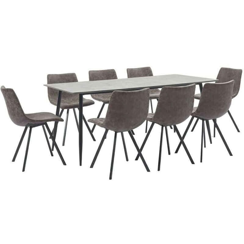 

Hommoo - Juego de comedor 9 piezas cuero sintético marrón