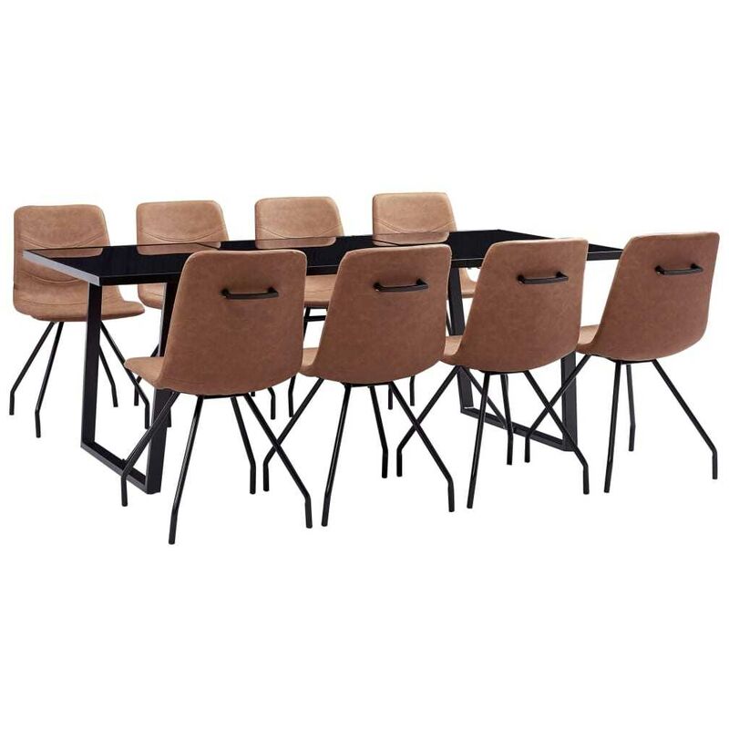 

Hommoo Juego de comedor 9 piezas cuero sintético marrón