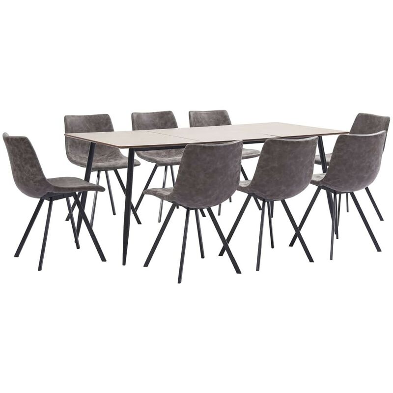 

Hommoo - Juego de comedor 9 piezas cuero sintético marrón