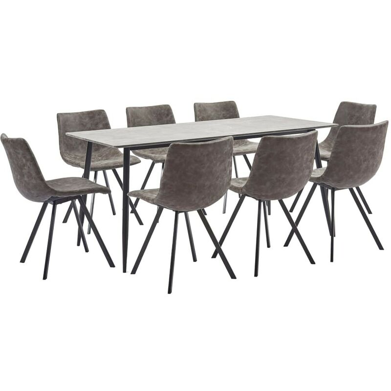 

Hommoo Juego de comedor 9 piezas cuero sintético marrón