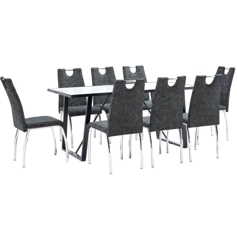 

Hommoo Juego de comedor 9 piezas cuero sintético negro