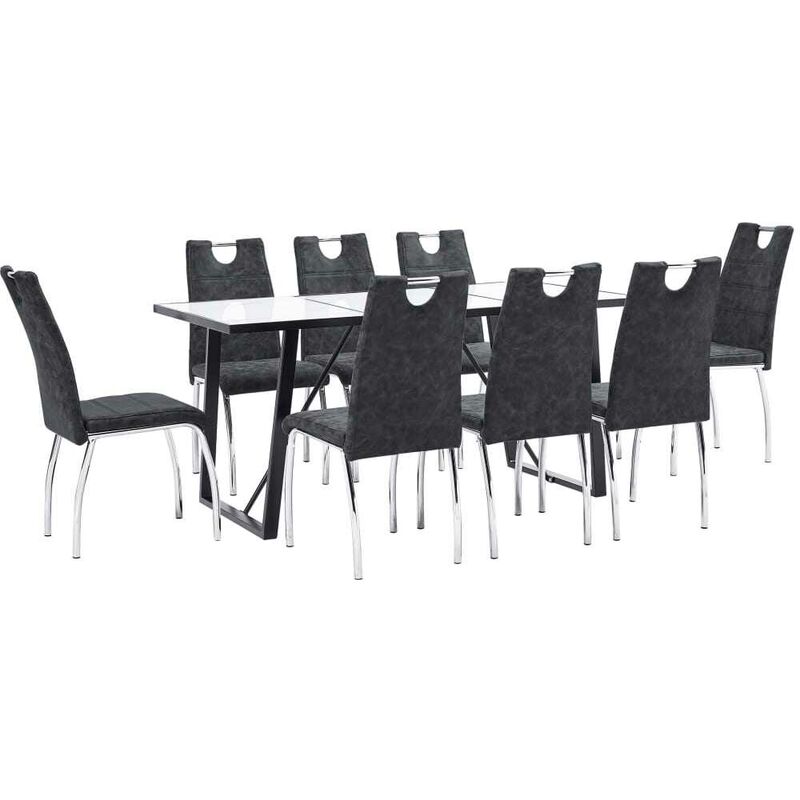 

Hommoo Juego de comedor 9 piezas cuero sintético negro