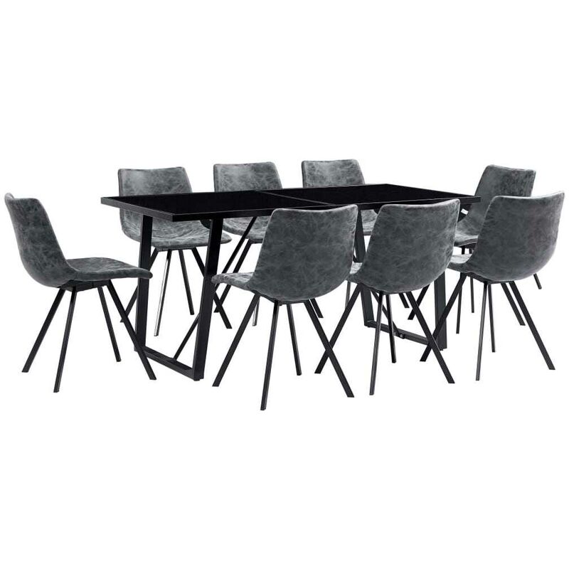

Hommoo Juego de comedor 9 piezas cuero sintético negro
