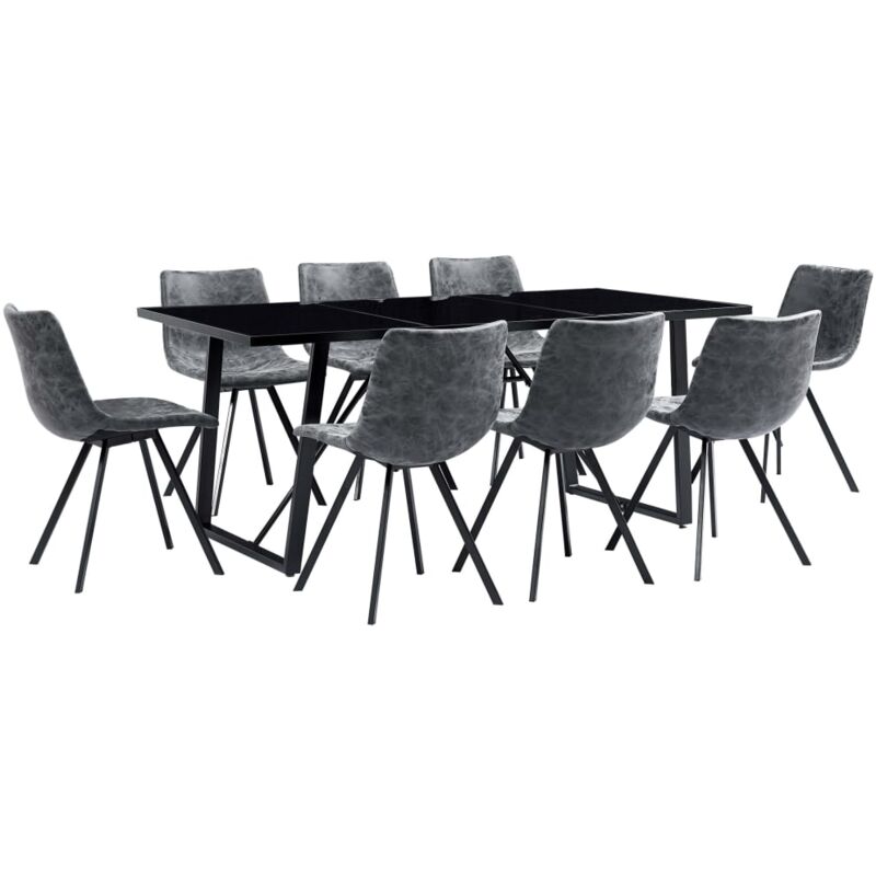 

Hommoo Juego de comedor 9 piezas cuero sintético negro