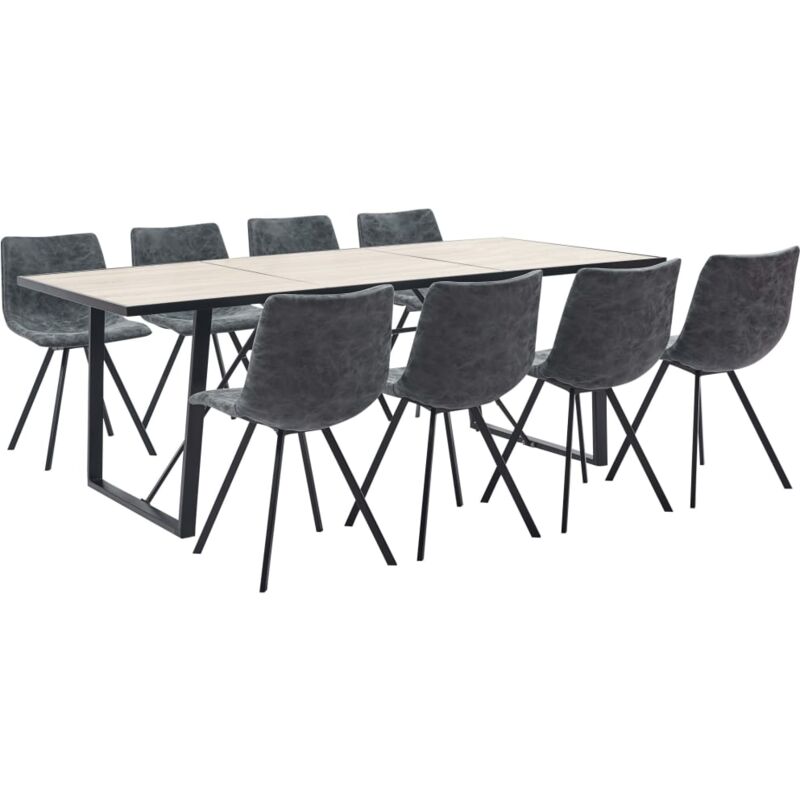 

Juego de comedor 9 piezas cuero sintético negro - Hommoo