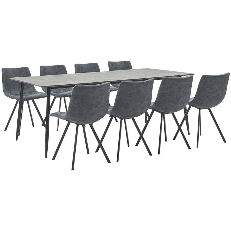 

Juego de comedor 9 piezas cuero sintético negro - Hommoo