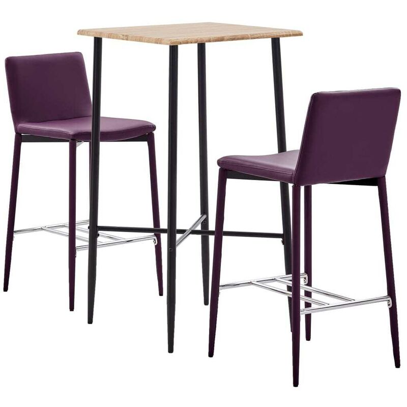 

Juego de mesa alta y taburetes 3 piezas cuero sintético morado - Hommoo