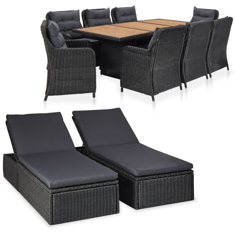 

Juego de muebles de jardín 11 piezas ratán sintético negro - Hommoo