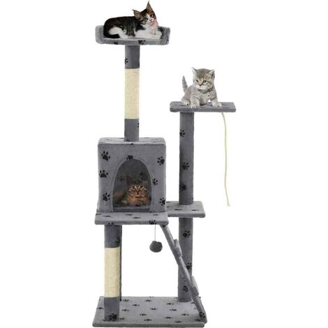 Hommoo Katzen-Kratzbaum Sisal 120 cm Grau Pfoten-Aufdruck