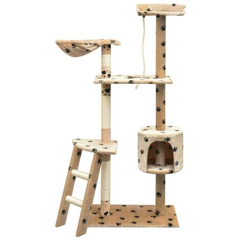 Hommoo Katzen-Kratzbaum Sisal 150 cm Beige mit Pfoten-Aufdruck