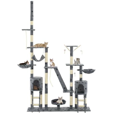 Hommoo Katzen-Kratzbaum Sisal 230-250 cm Pfoten-Aufdruck Grau
