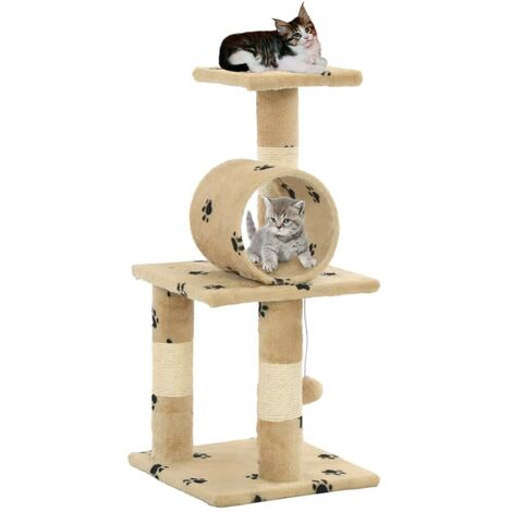 Hommoo Katzen-Kratzbaum Sisal 65 cm Beige Pfoten-Aufdruck